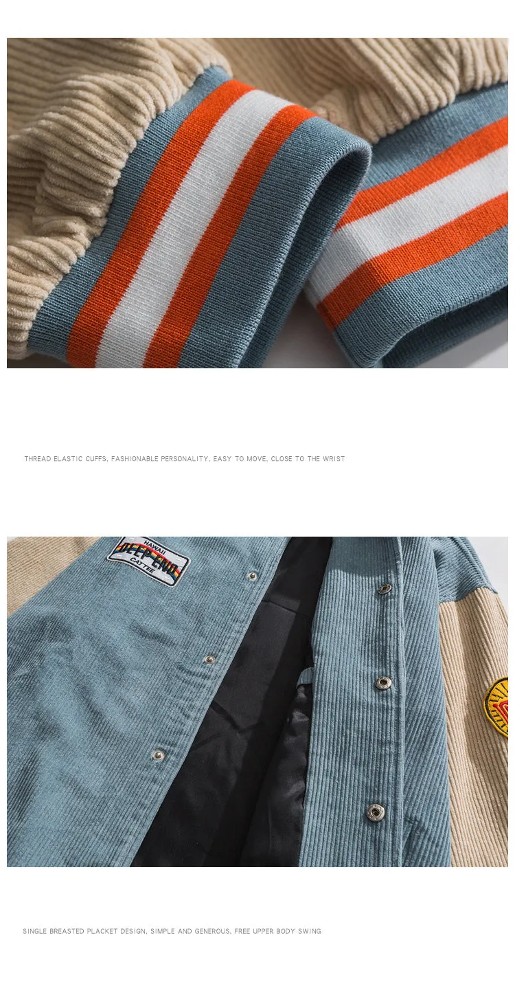 2021 Men's Baseball Jackets Embroidered American Letters Corduroy Coat Harajuku Retro Uniform