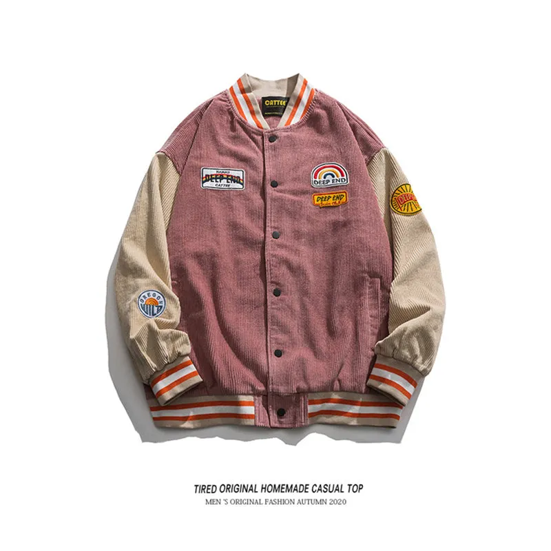 2021 Men's Baseball Jackets Embroidered American Letters Corduroy Coat Harajuku Retro Uniform