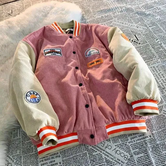 2021 Men's Baseball Jackets Embroidered American Letters Corduroy Coat Harajuku Retro Uniform