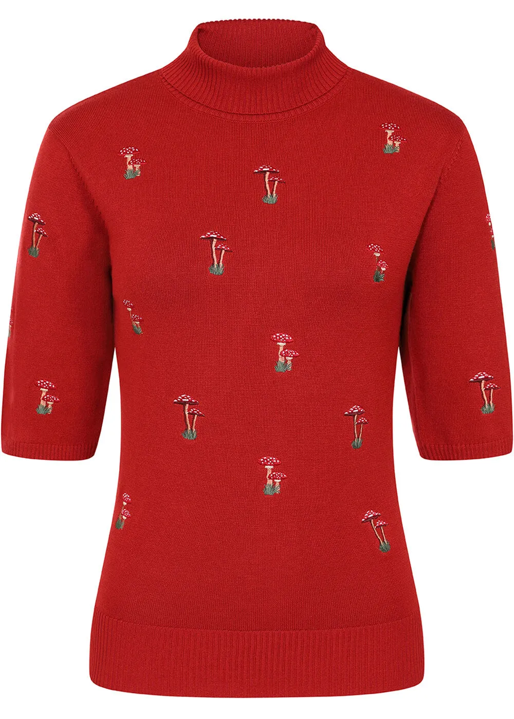 40's Red Mushroom Print Jumper - Banned Clothing