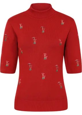 40's Red Mushroom Print Jumper - Banned Clothing