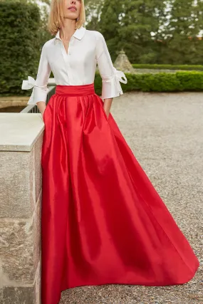 A-Line Two Tone Cocktail Evening Dress with Pockets - Satin Material - 3/4 Sleeves - Style QM3374