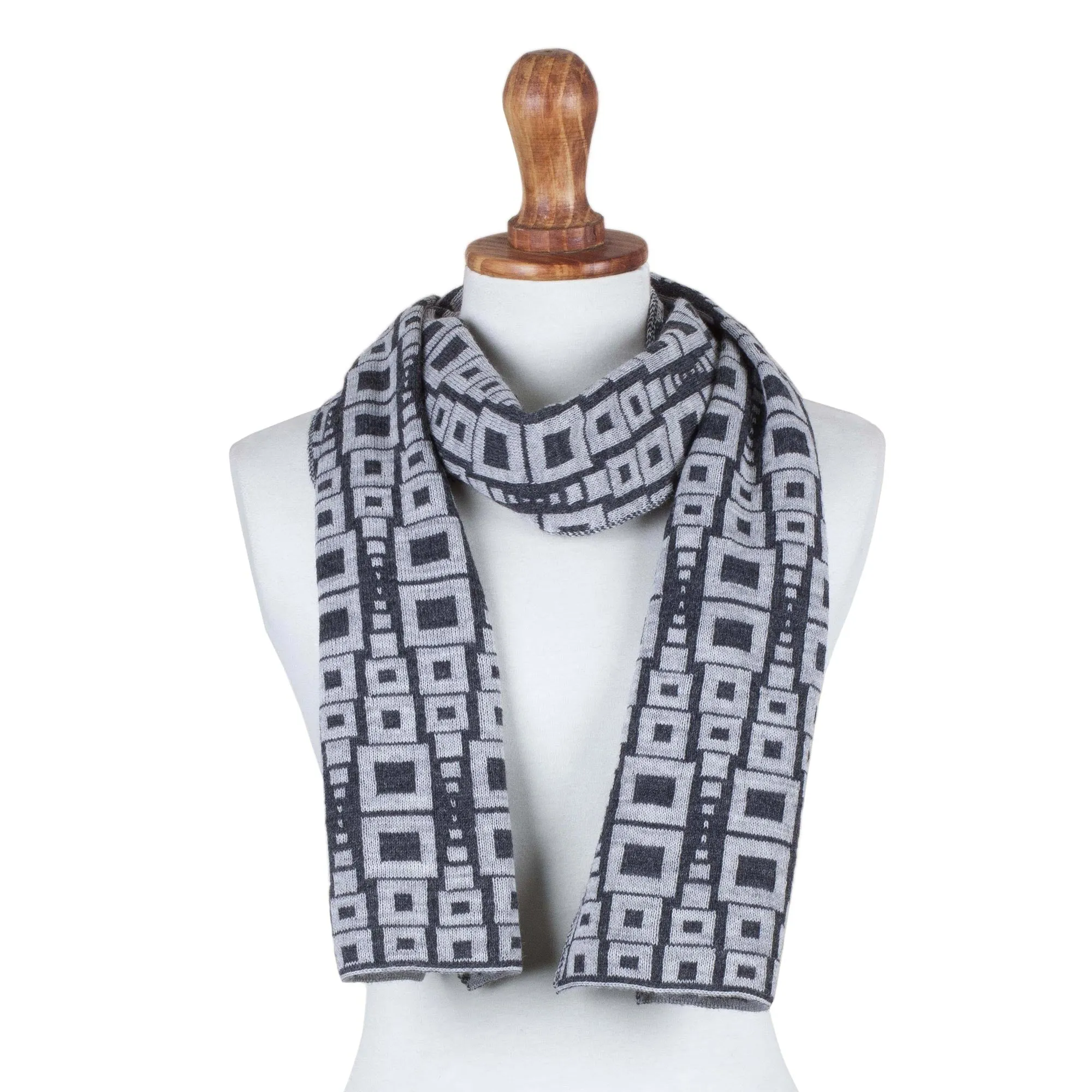 Andean Slate Alpaca Scarf in Pearl Grey and Slate from Peru