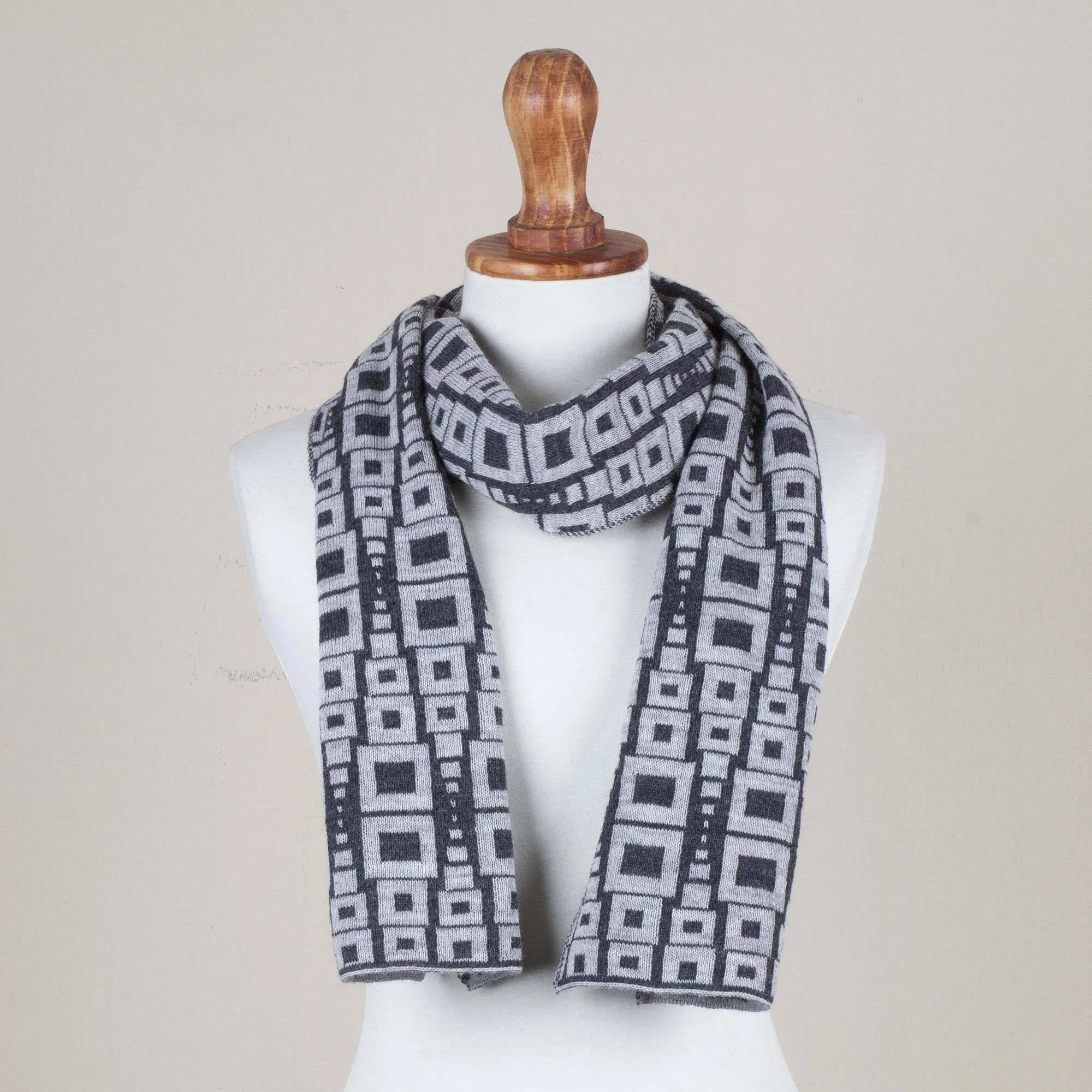 Andean Slate Alpaca Scarf in Pearl Grey and Slate from Peru