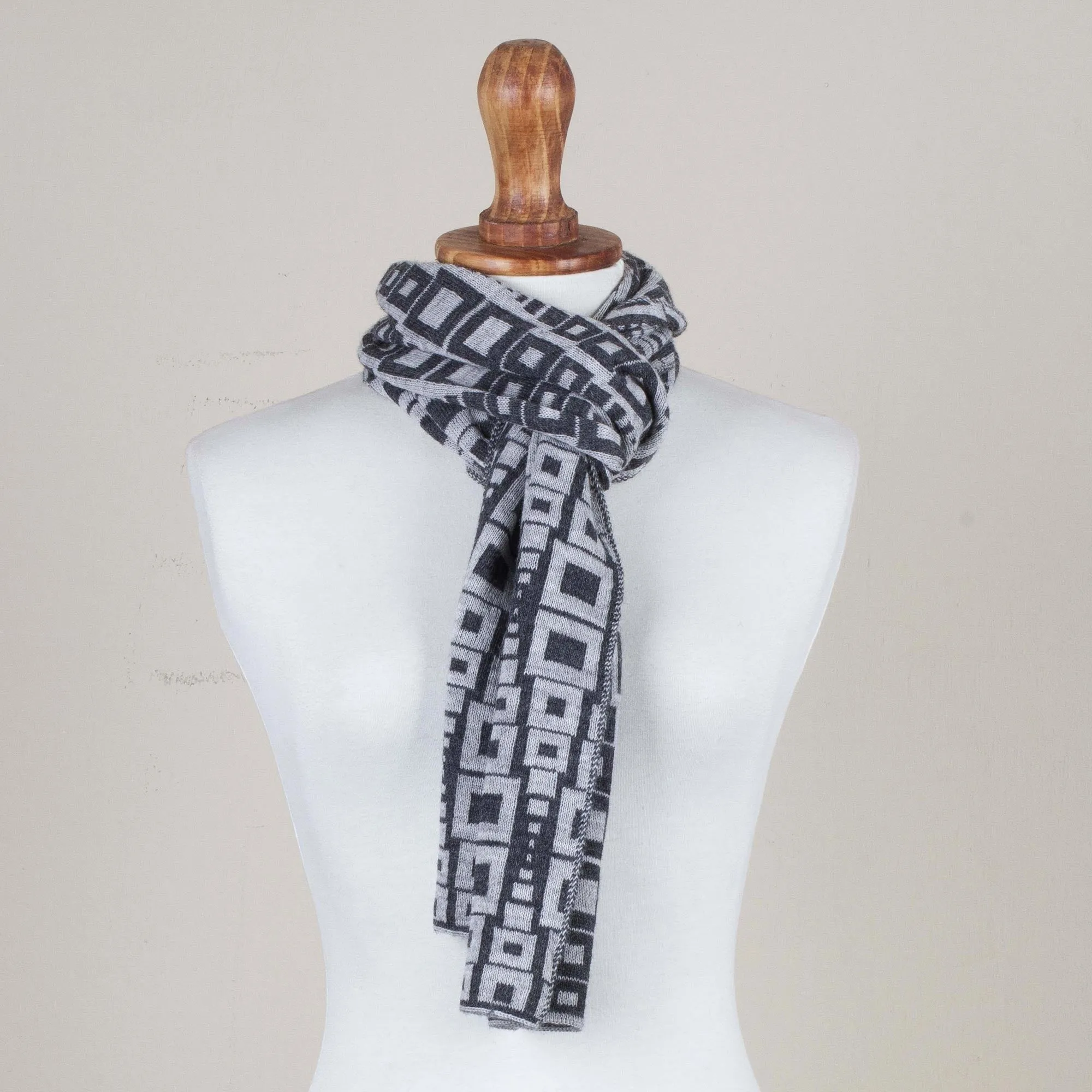 Andean Slate Alpaca Scarf in Pearl Grey and Slate from Peru