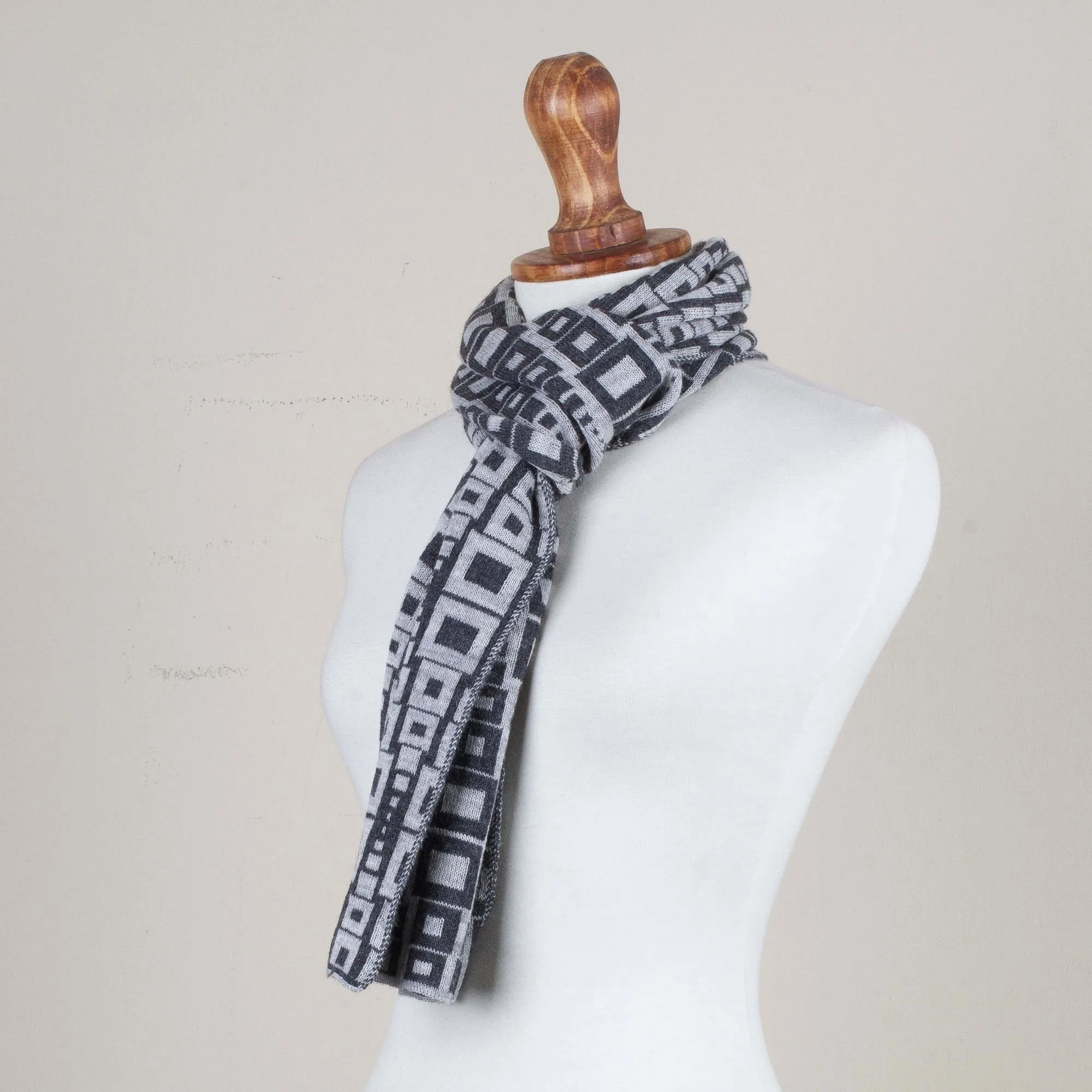 Andean Slate Alpaca Scarf in Pearl Grey and Slate from Peru