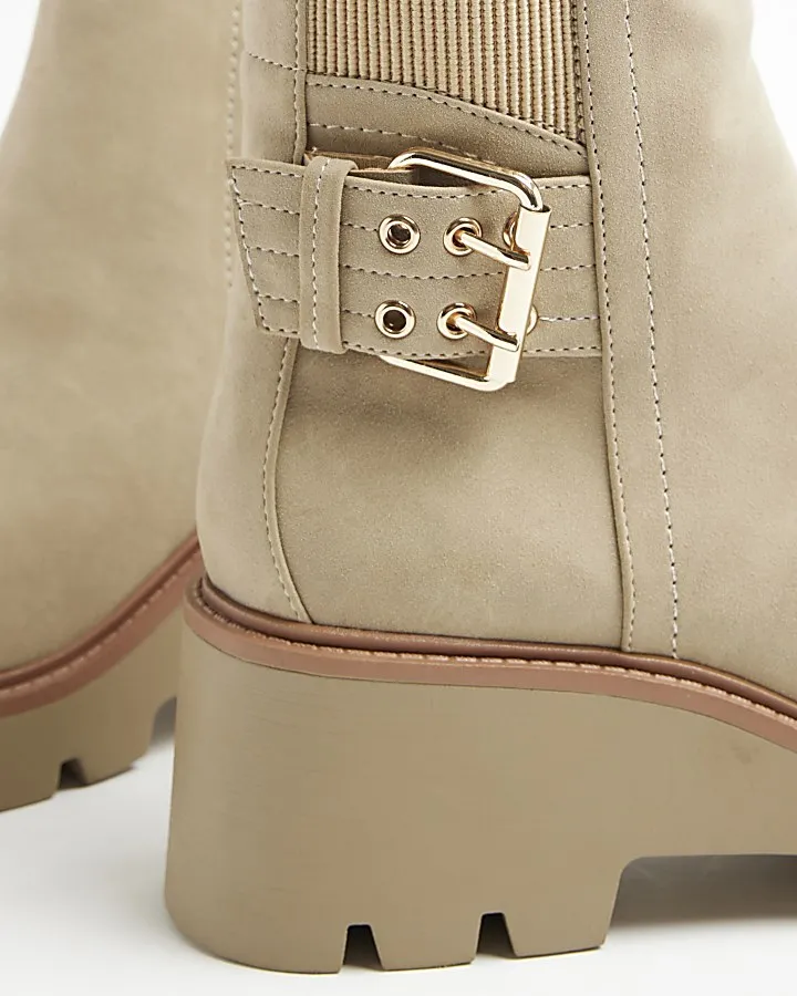 Beige Chelsea Boots with Buckle Detail