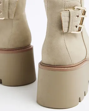 Beige Chelsea Boots with Buckle Detail