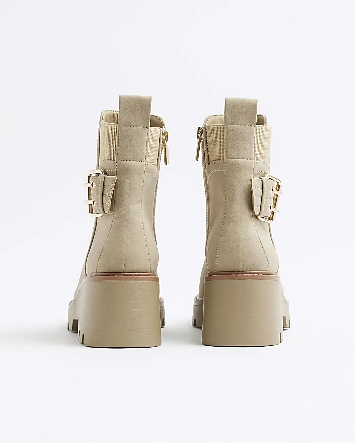 Beige Chelsea Boots with Buckle Detail