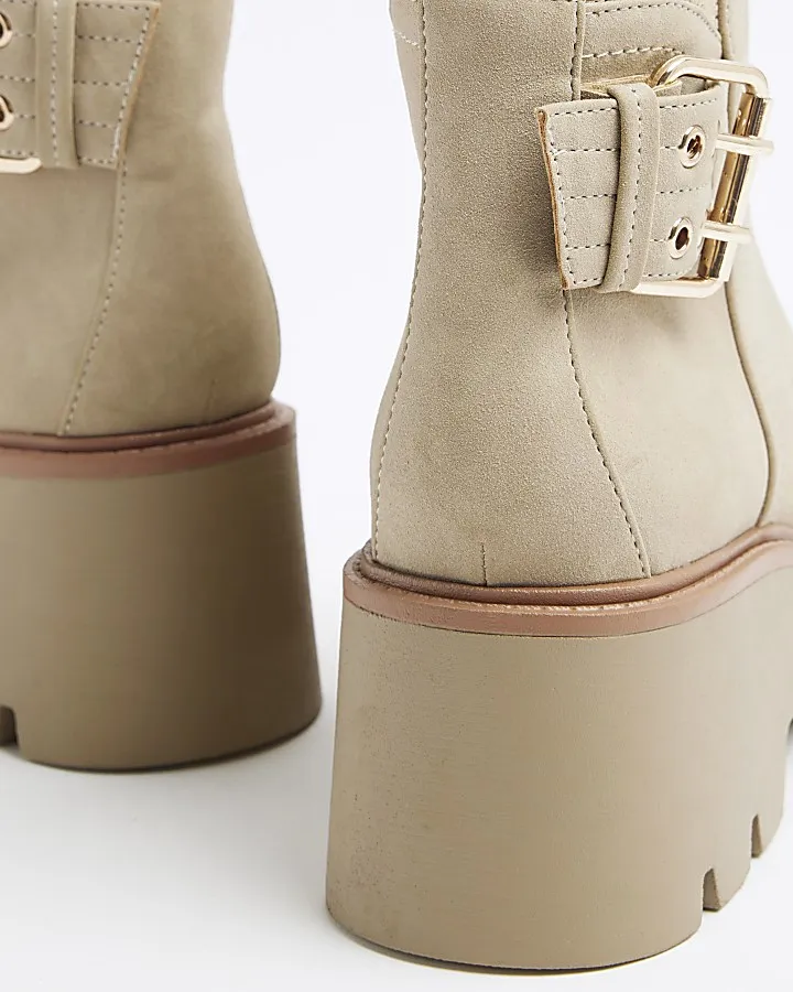 Beige Chelsea Boots with Buckle Detail