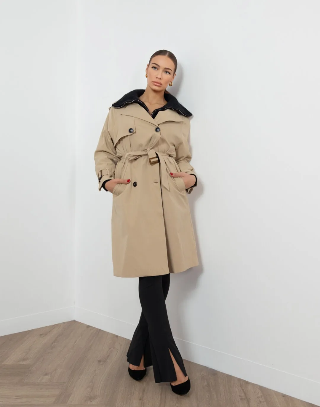 Beige Oversized Long Trench Coat by Winston