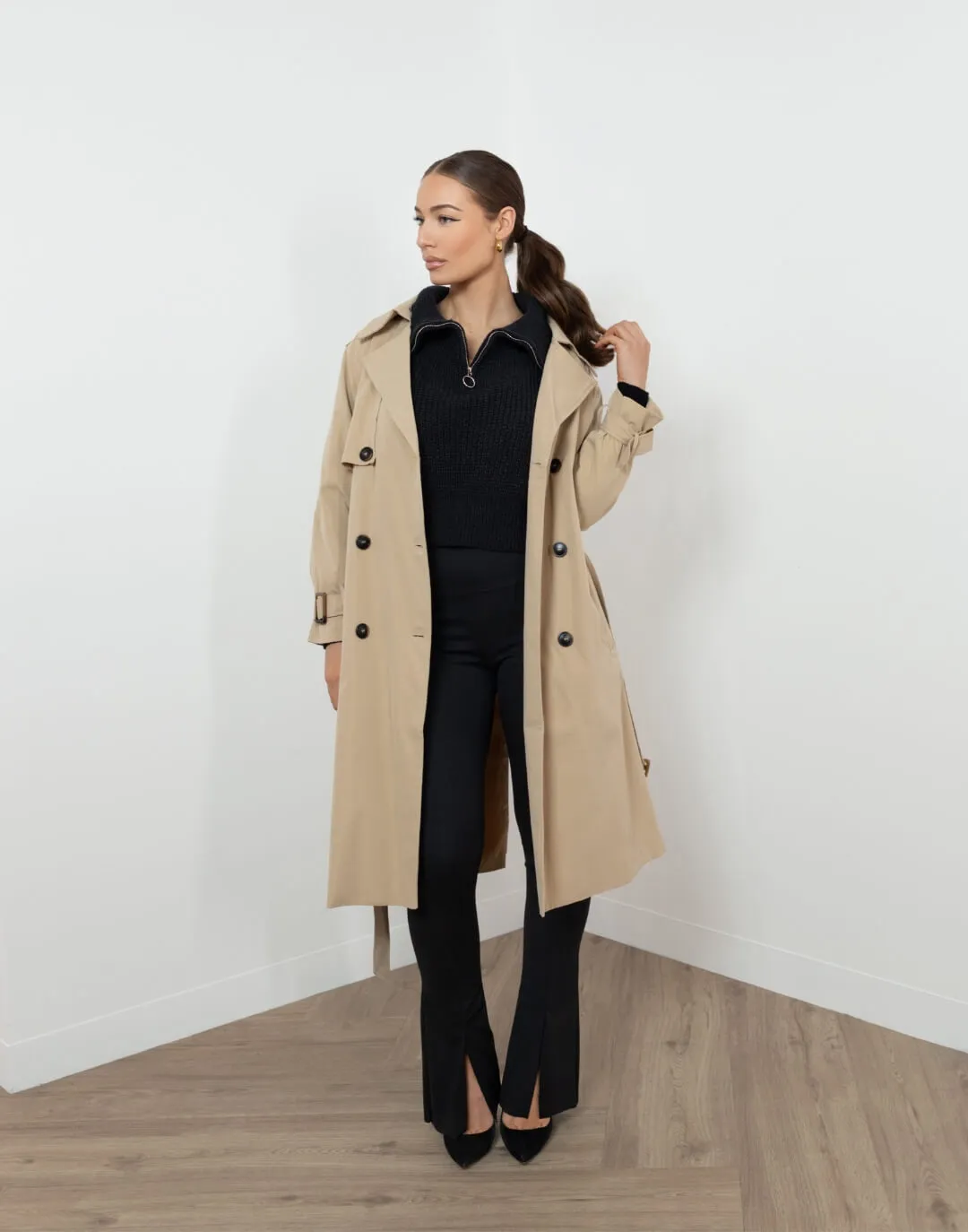 Beige Oversized Long Trench Coat by Winston