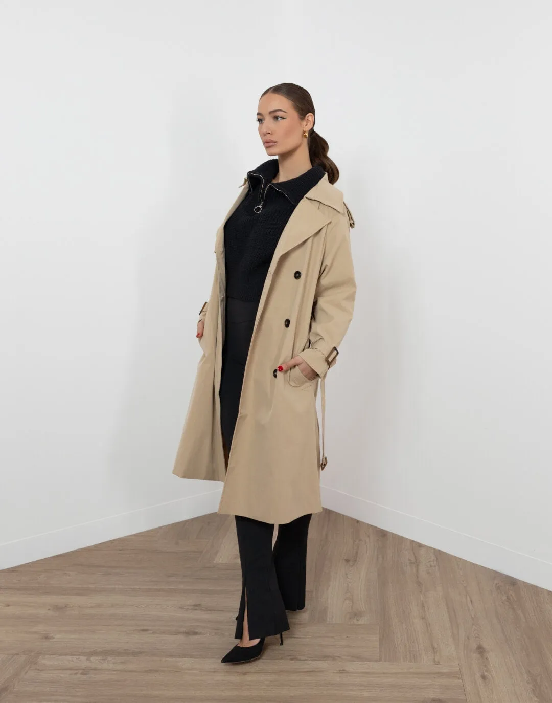 Beige Oversized Long Trench Coat by Winston