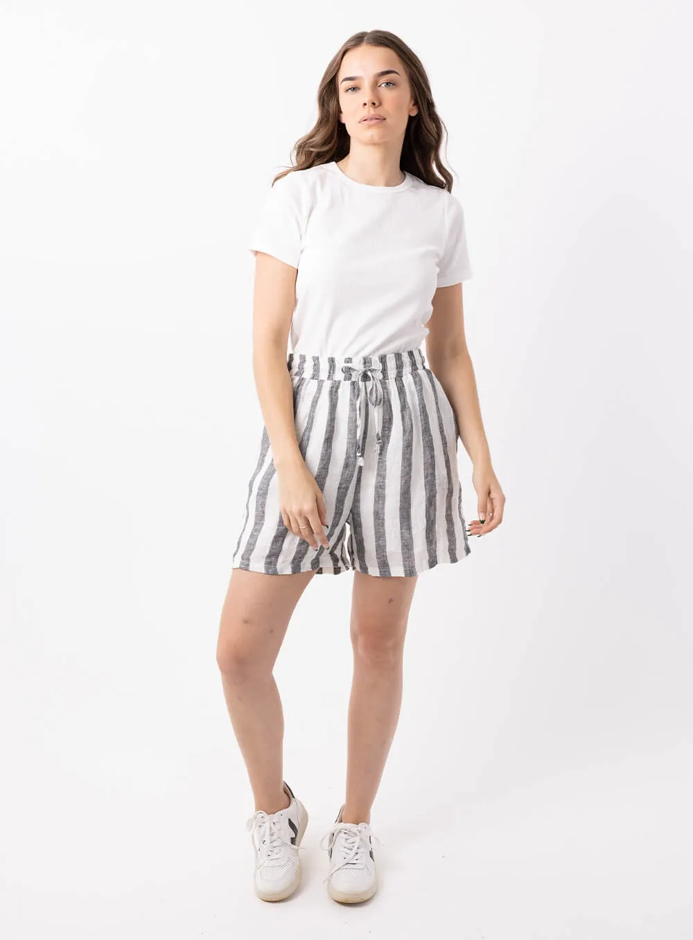 Black Linen Shorts - Charlie Stripe