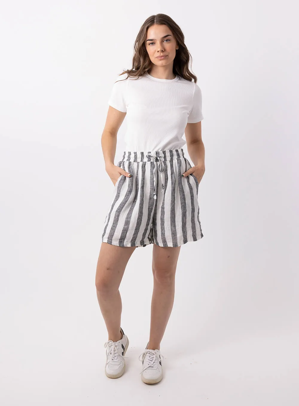 Black Linen Shorts - Charlie Stripe