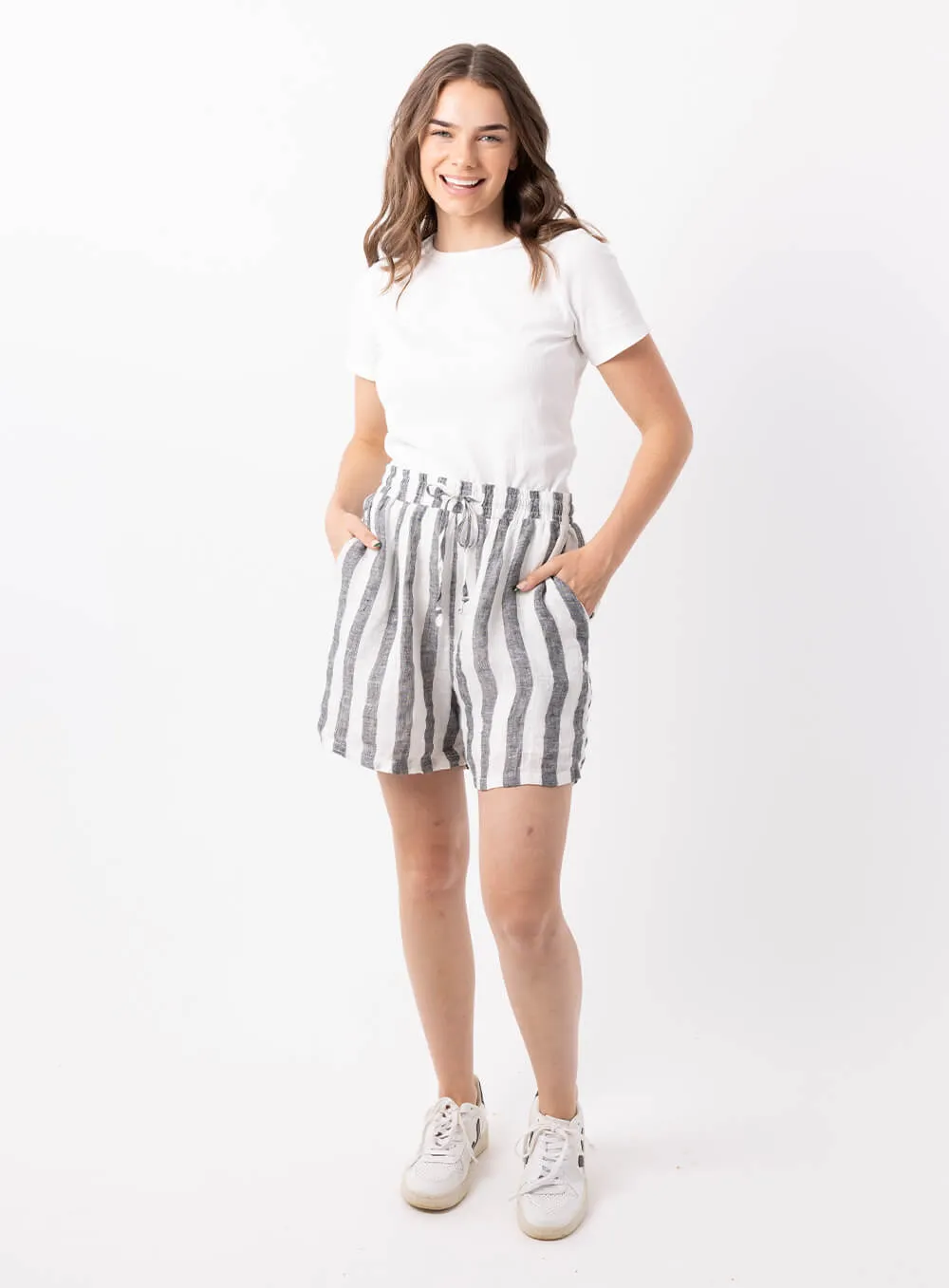 Black Linen Shorts - Charlie Stripe