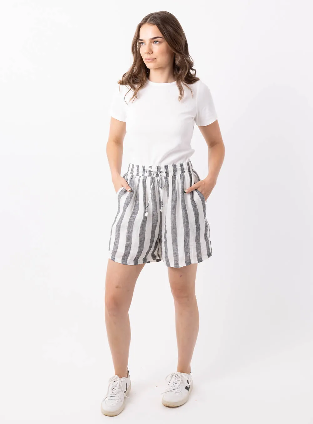 Black Linen Shorts - Charlie Stripe