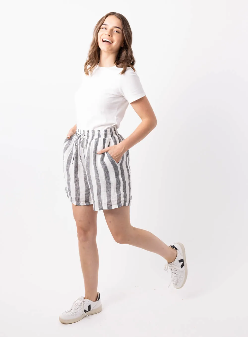 Black Linen Shorts - Charlie Stripe