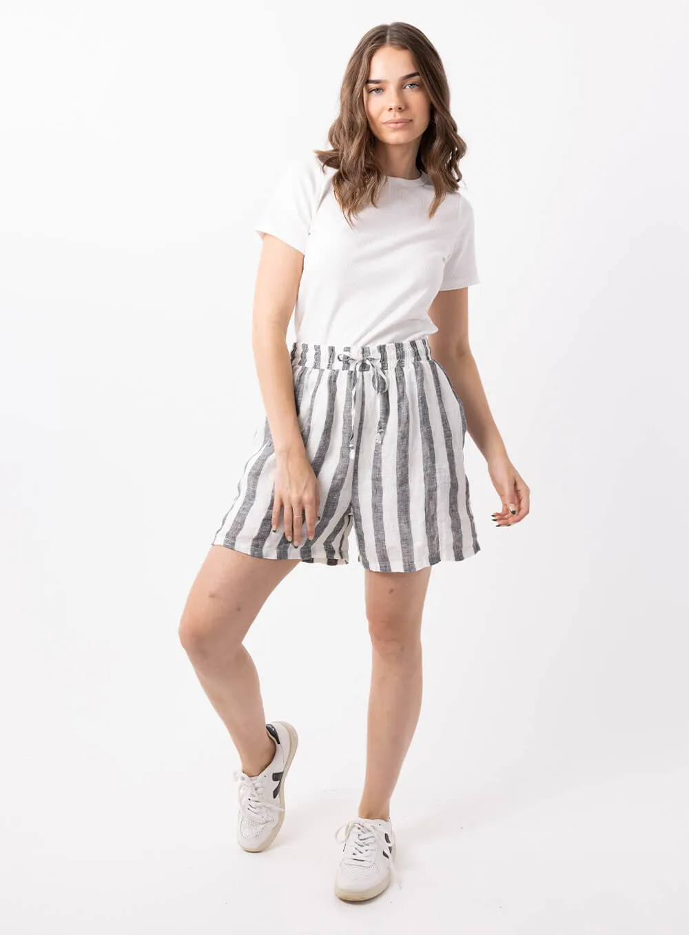 Black Linen Shorts - Charlie Stripe