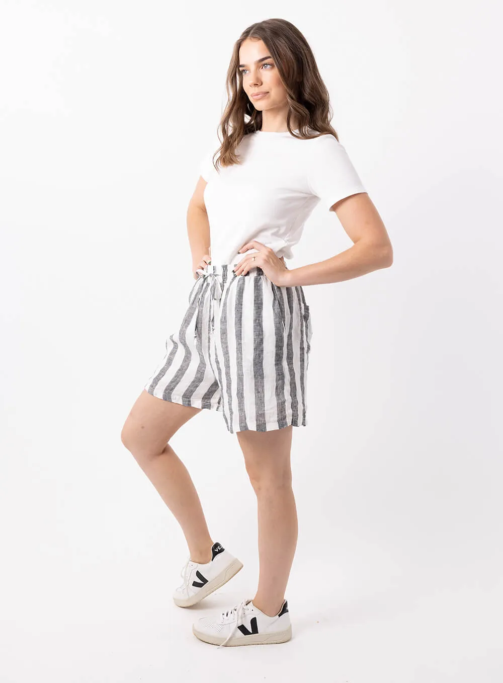 Black Linen Shorts - Charlie Stripe