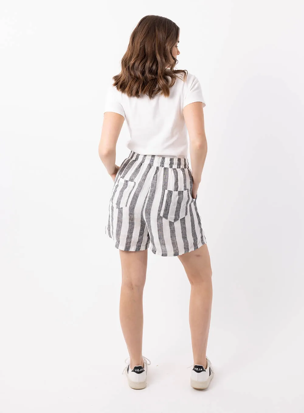 Black Linen Shorts - Charlie Stripe