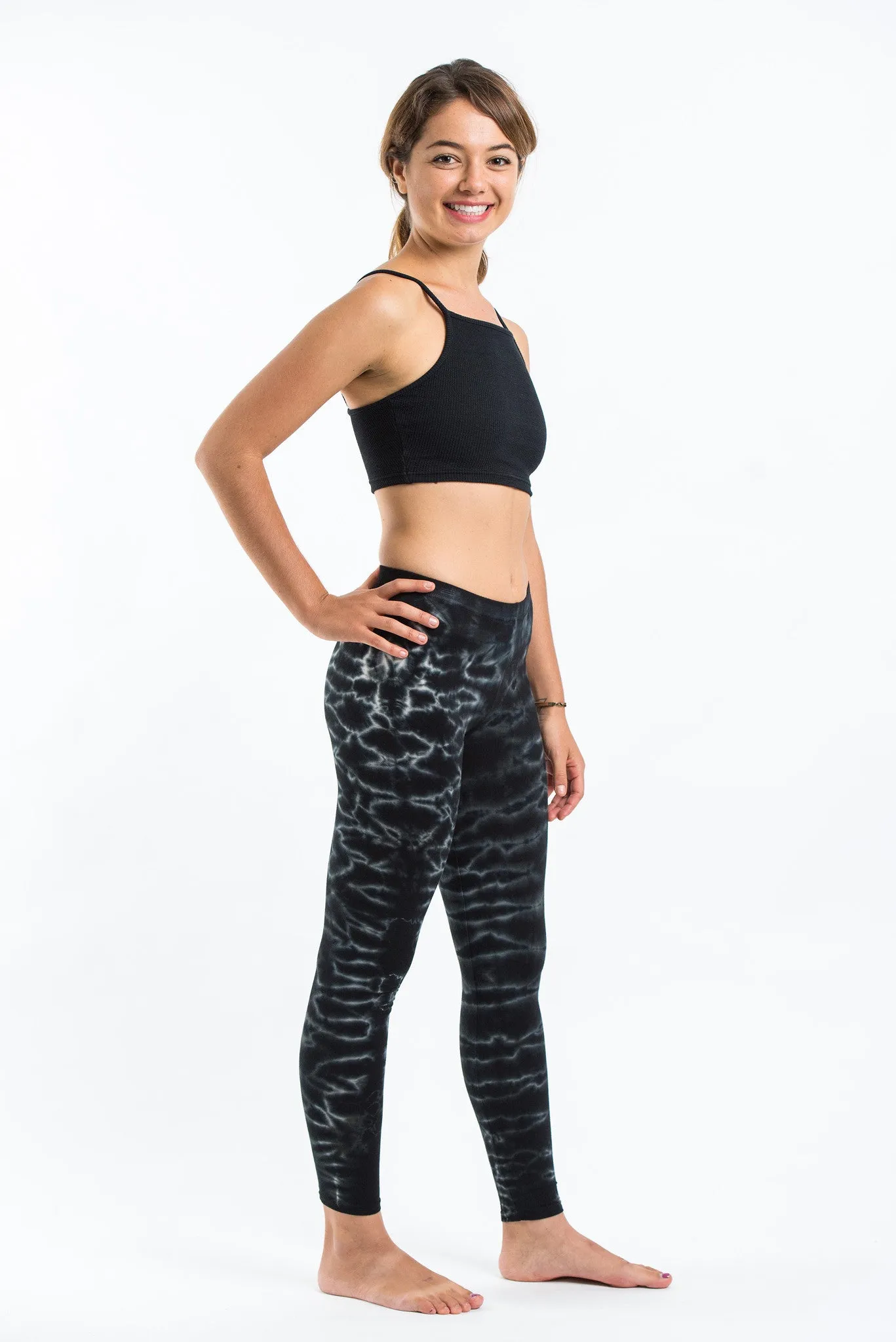 Black Marble Tie Dye Cotton Leggings.