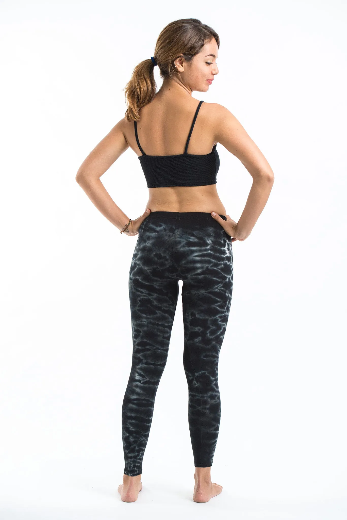 Black Marble Tie Dye Cotton Leggings.