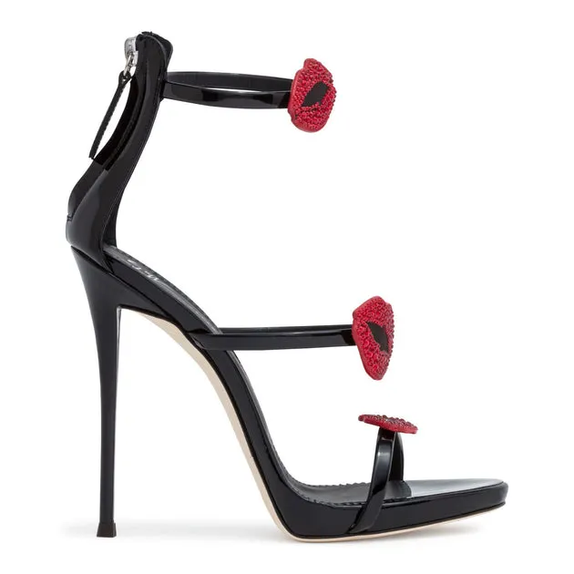 Black Patent Leather Harmony Bouche 120 Sandals by Giuseppe Zanotti