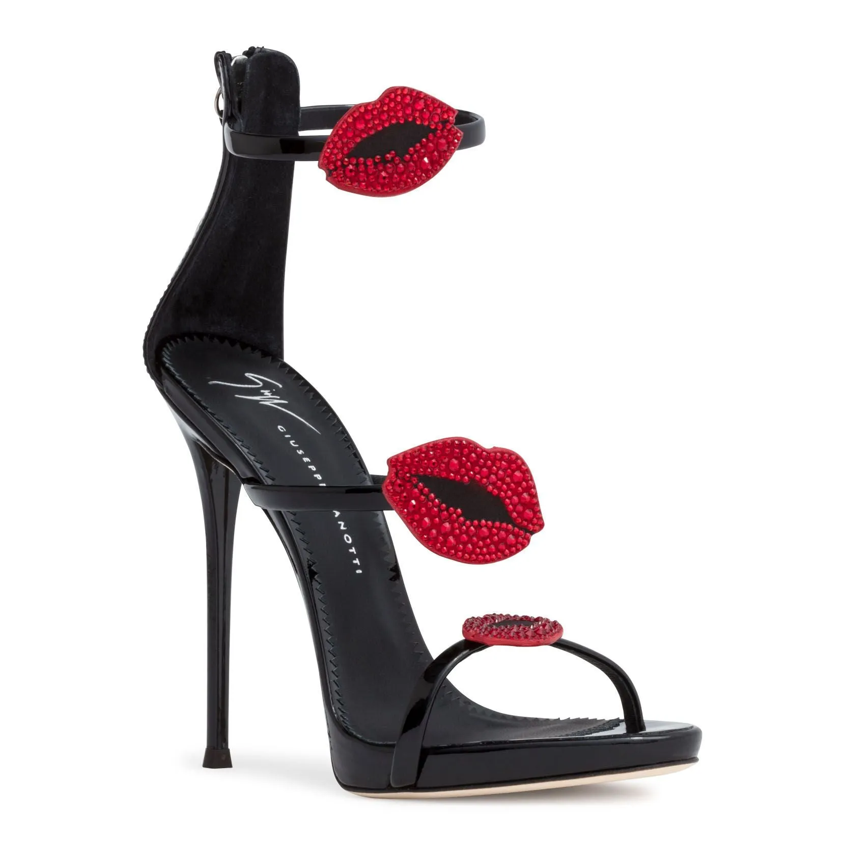 Black Patent Leather Harmony Bouche 120 Sandals by Giuseppe Zanotti