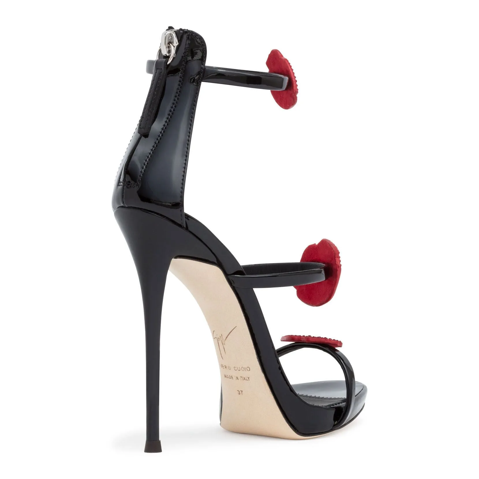 Black Patent Leather Harmony Bouche 120 Sandals by Giuseppe Zanotti