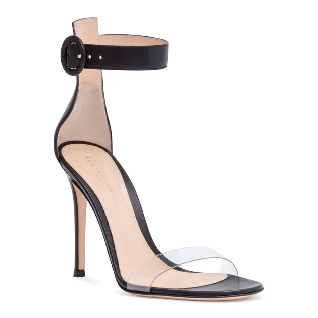 Black Plexi Leather Stella 105 Sandals by Gianvito Rossi