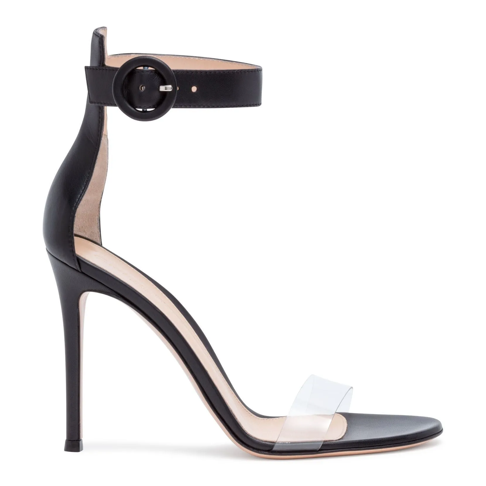 Black Plexi Leather Stella 105 Sandals by Gianvito Rossi