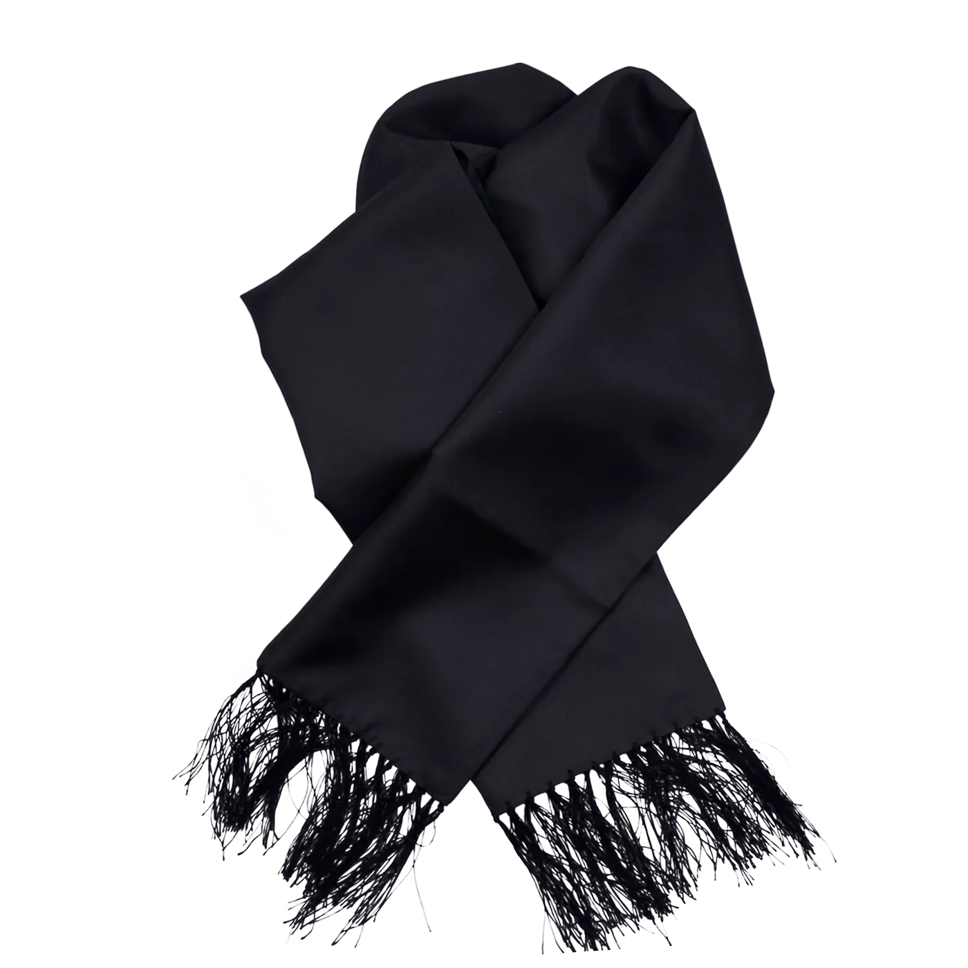 Black Silk Ceremony Scarf with Handknotted Fringe by House of Amanda Christensen