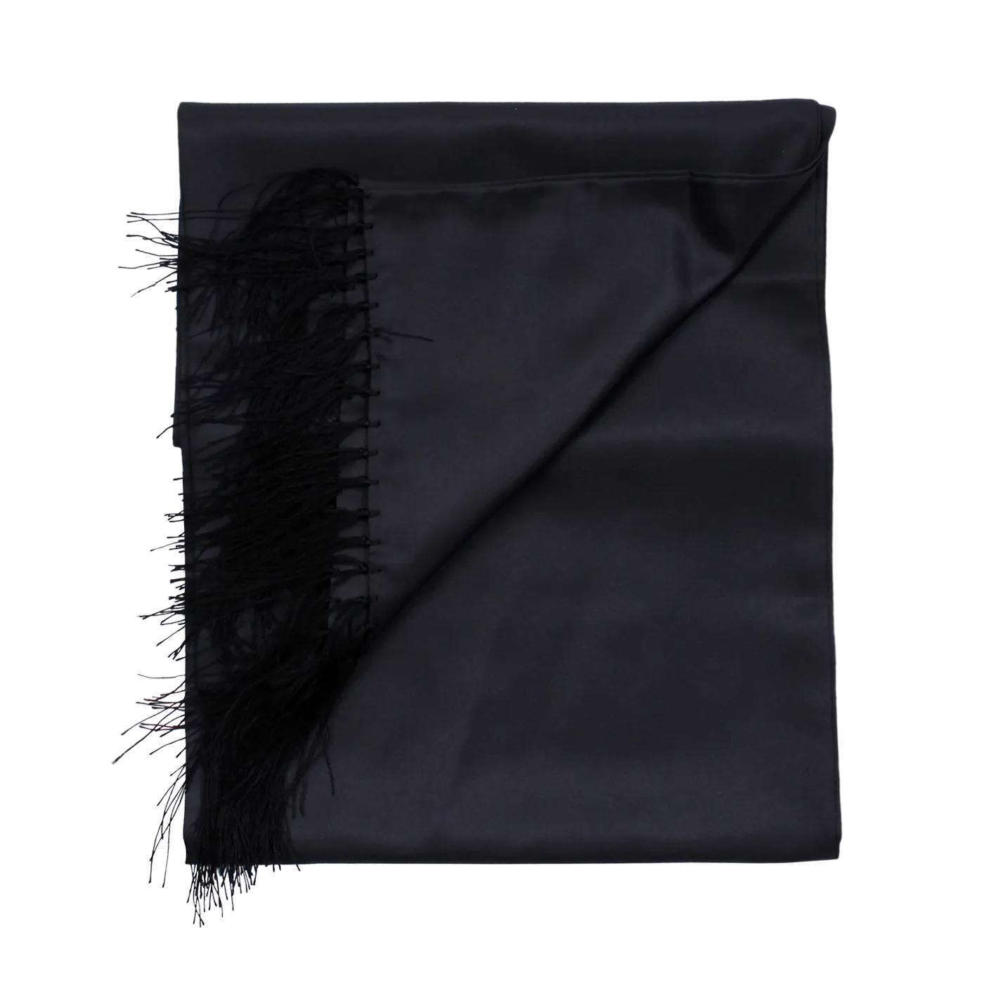 Black Silk Ceremony Scarf with Handknotted Fringe by House of Amanda Christensen