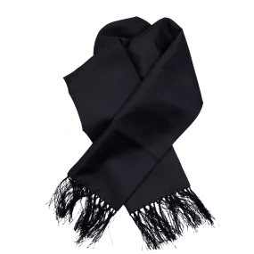 Black Silk Ceremony Scarf with Handknotted Fringe by House of Amanda Christensen