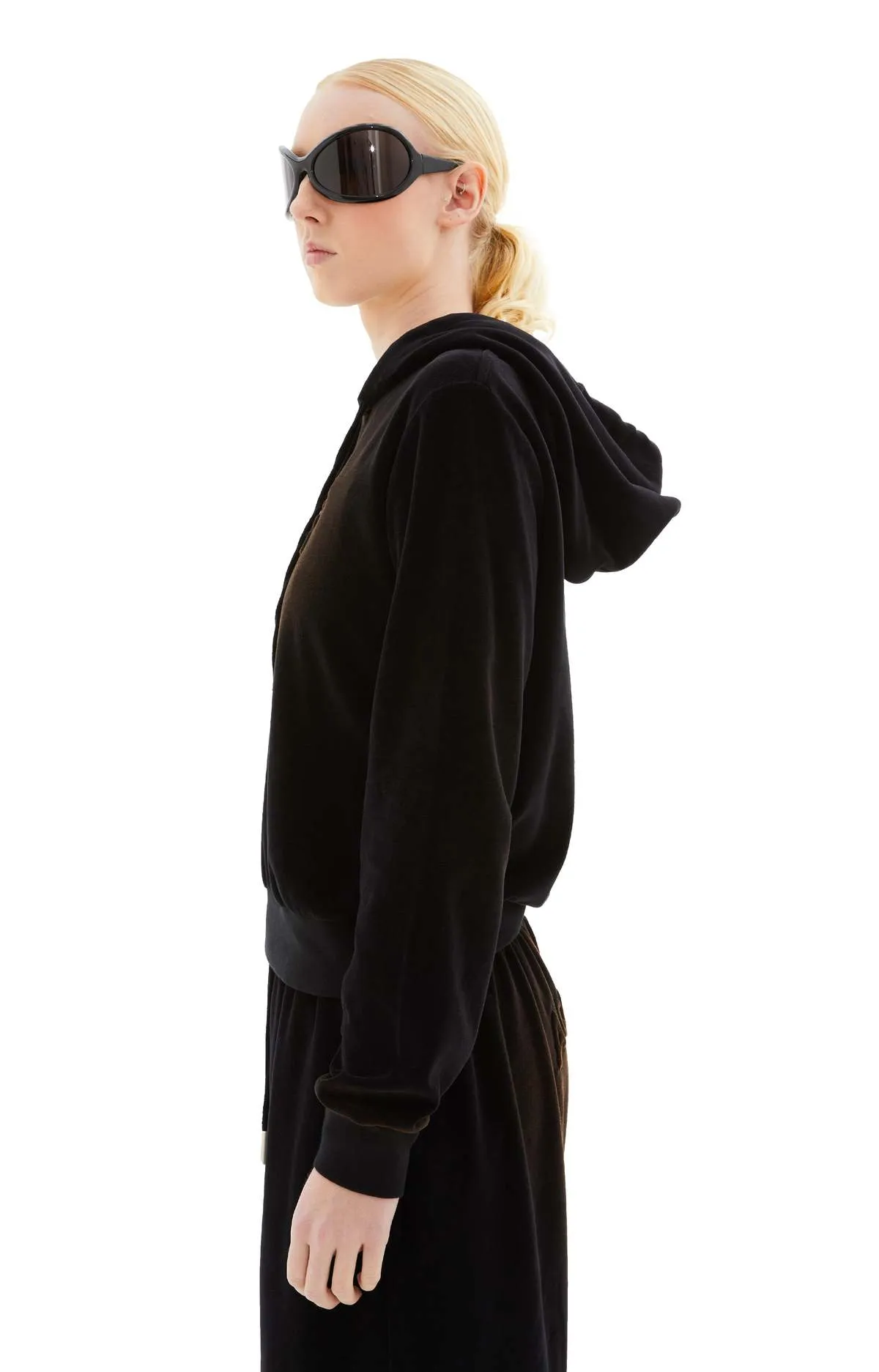 Black Velour Hooded Sweater