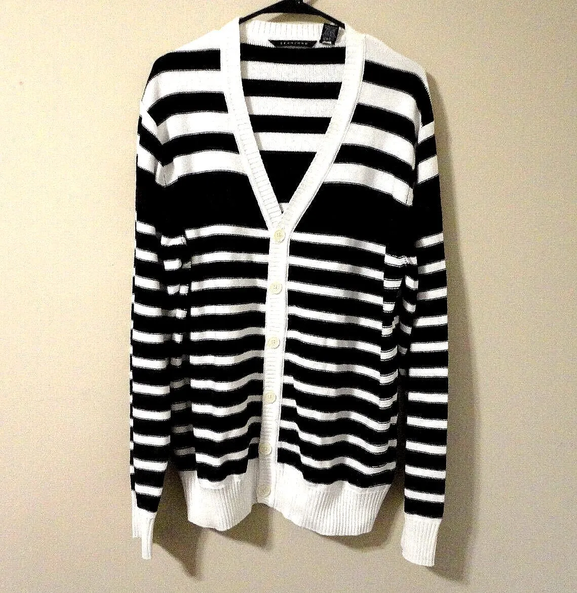 Black Wide Striped Cardigan Sweater by Sean John