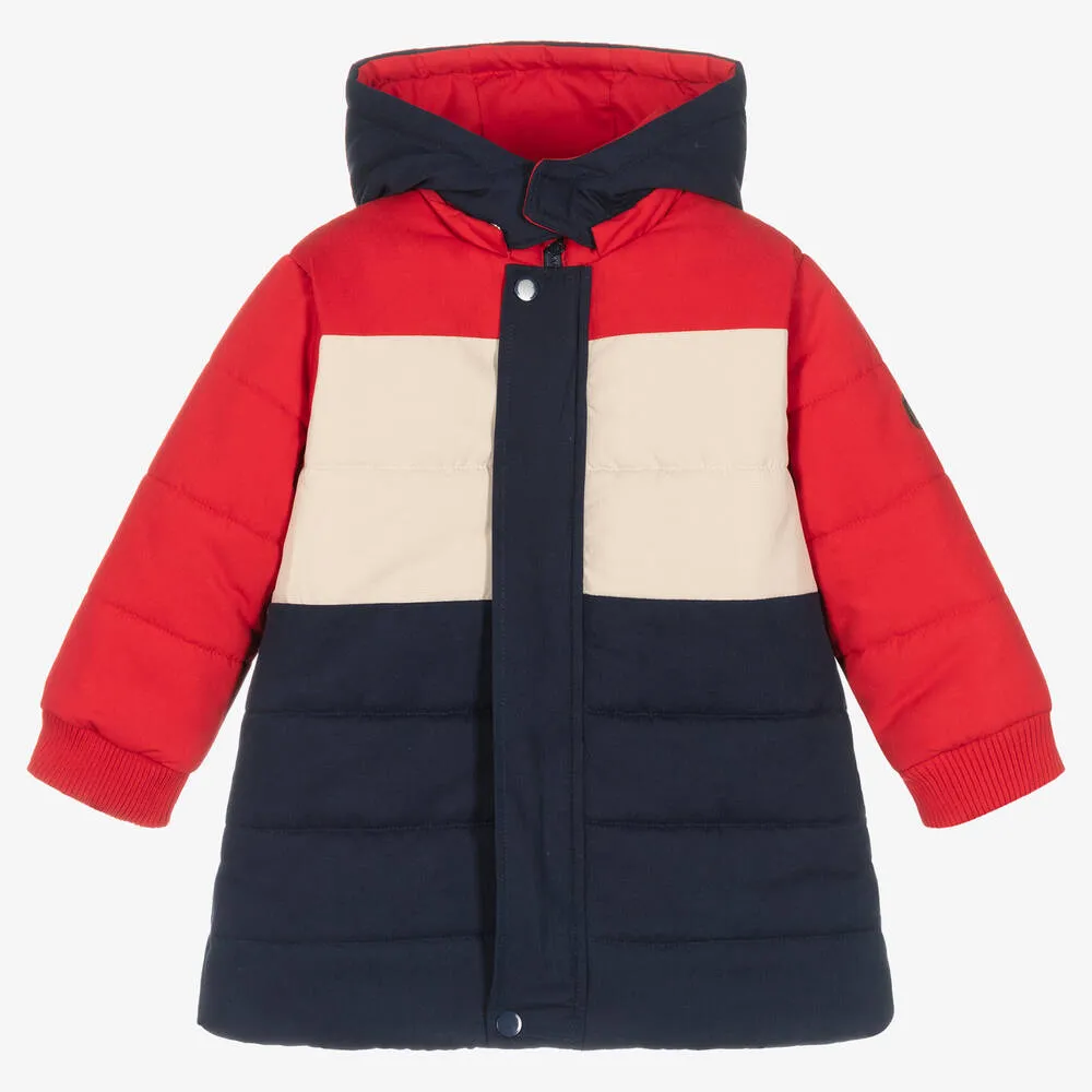 Blue and Red Color Block Puffer Jacket