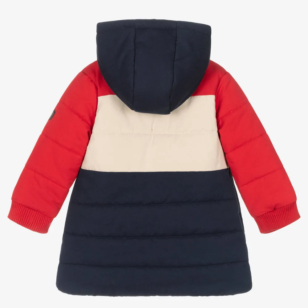 Blue and Red Color Block Puffer Jacket