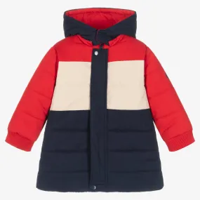 Blue and Red Color Block Puffer Jacket