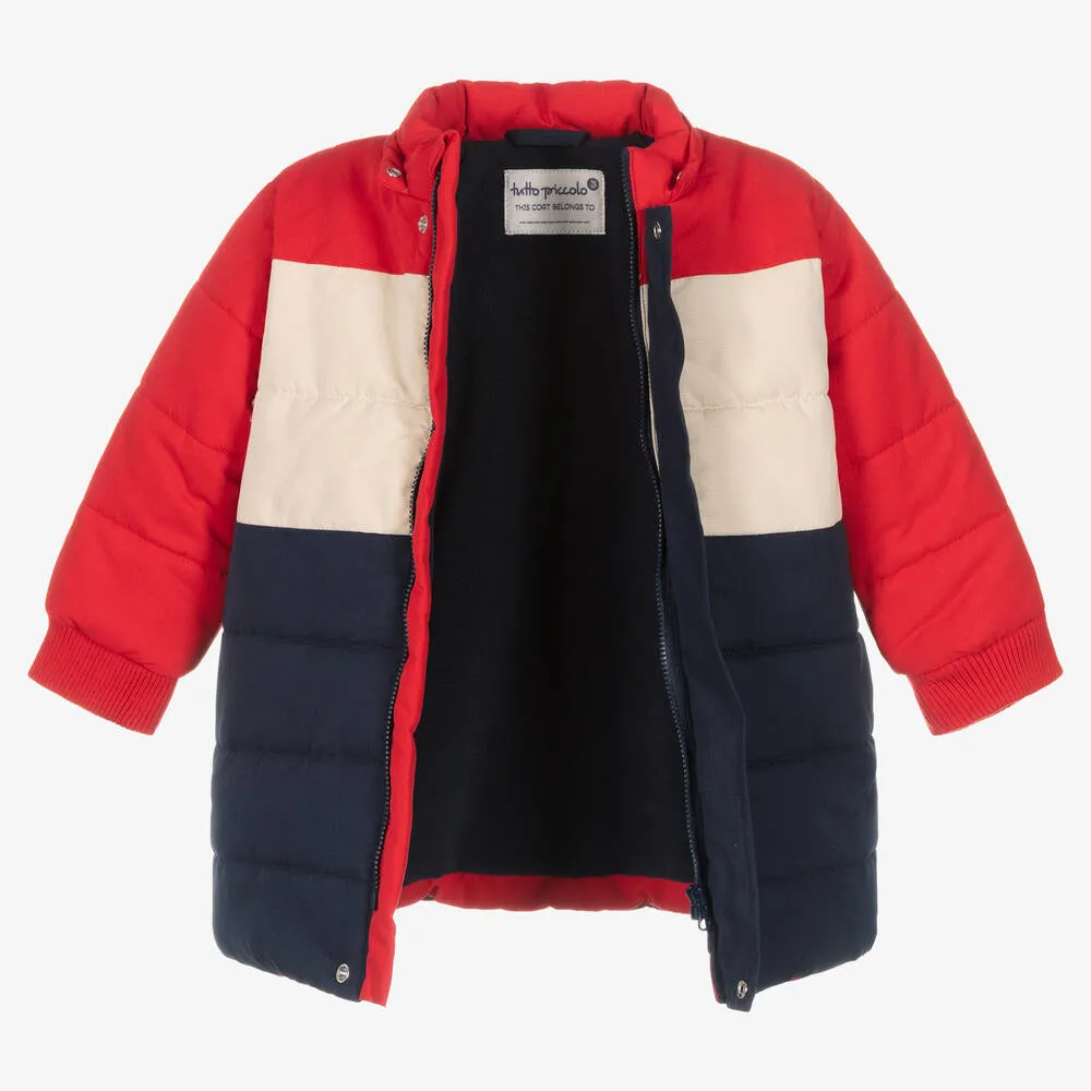 Blue and Red Color Block Puffer Jacket