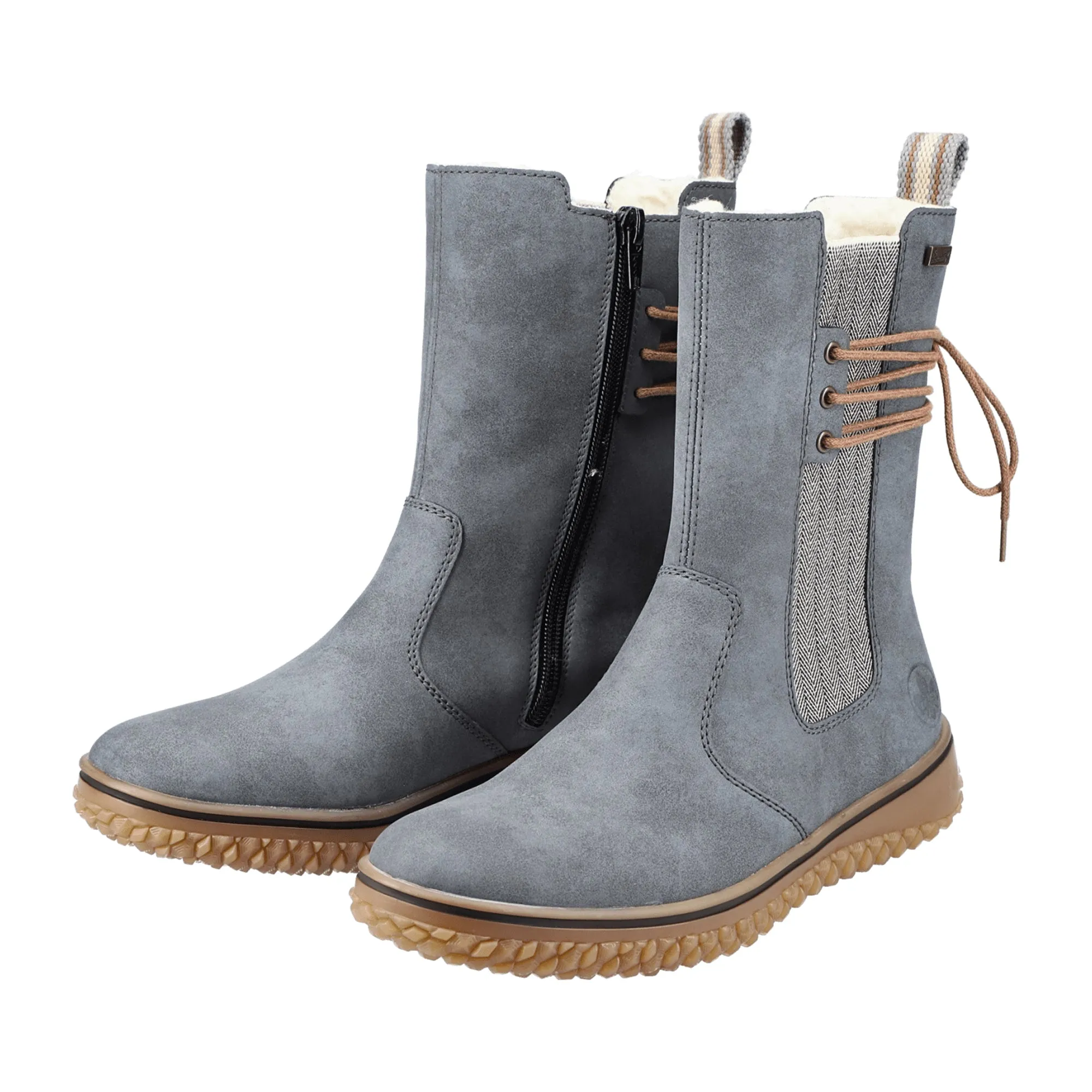 Blue Chelsea Boots for Women with Zipper and Faux Fur Lining by Rieker