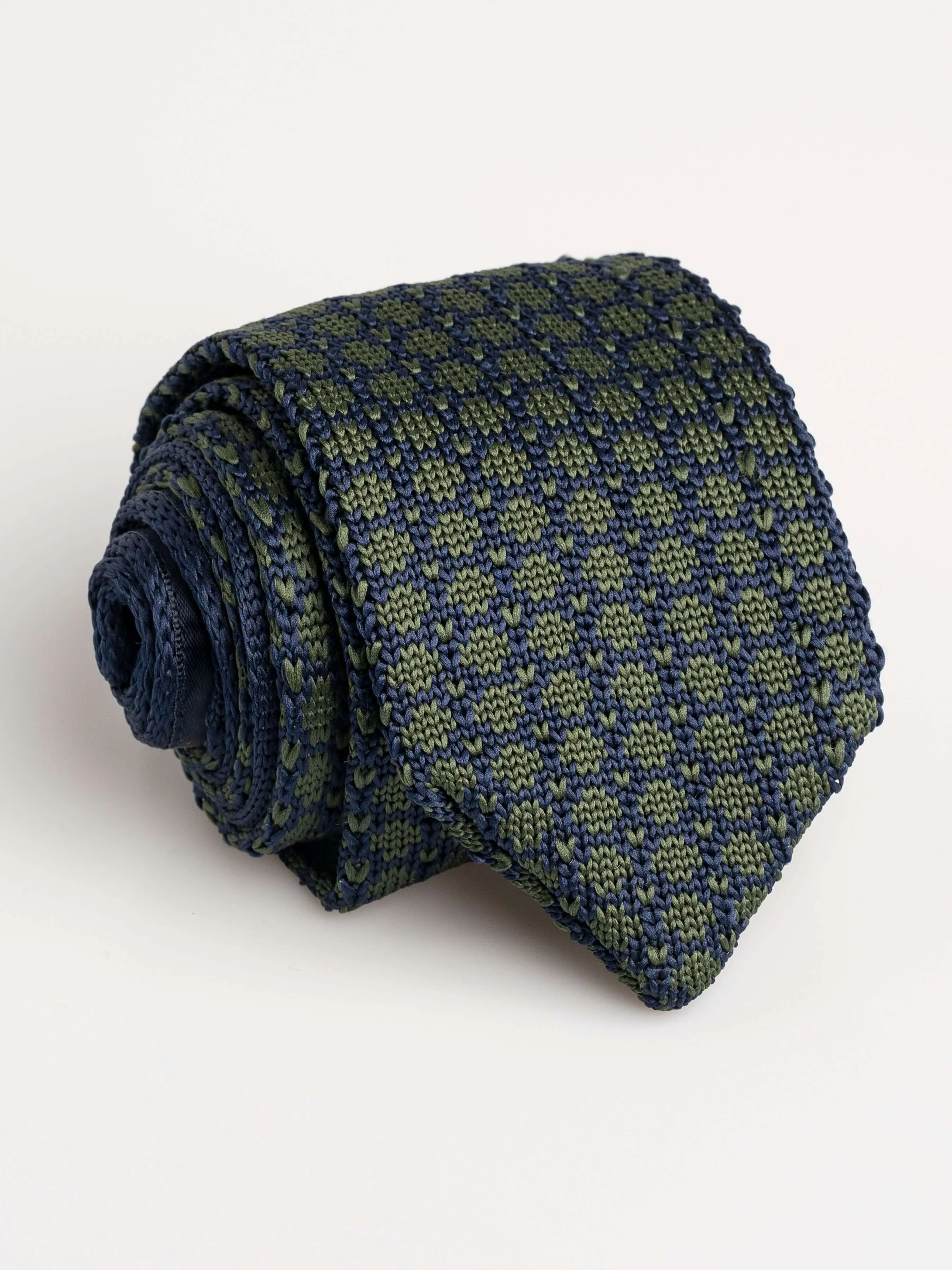 Blue Geo Olive Green Knit Tie