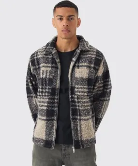 boohoo Mens Borg Flannel Harrington Jacket