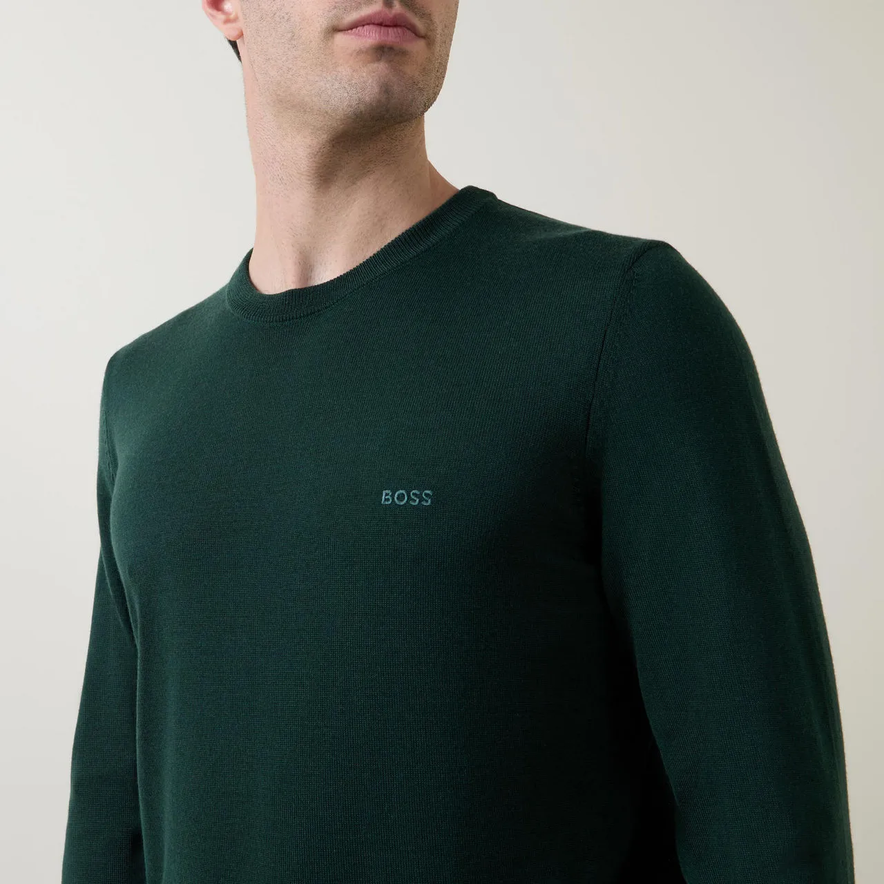 BOSS Sustainable Edit Botto Logo Embroidered Sweater Dark Green