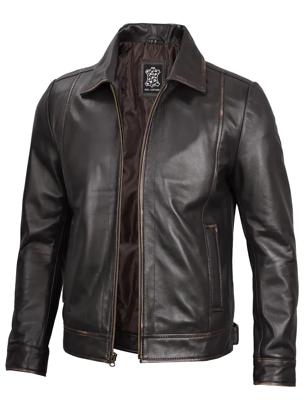 Brown Distressed Leather Motorcycle Jacket for Men - John Wick Style