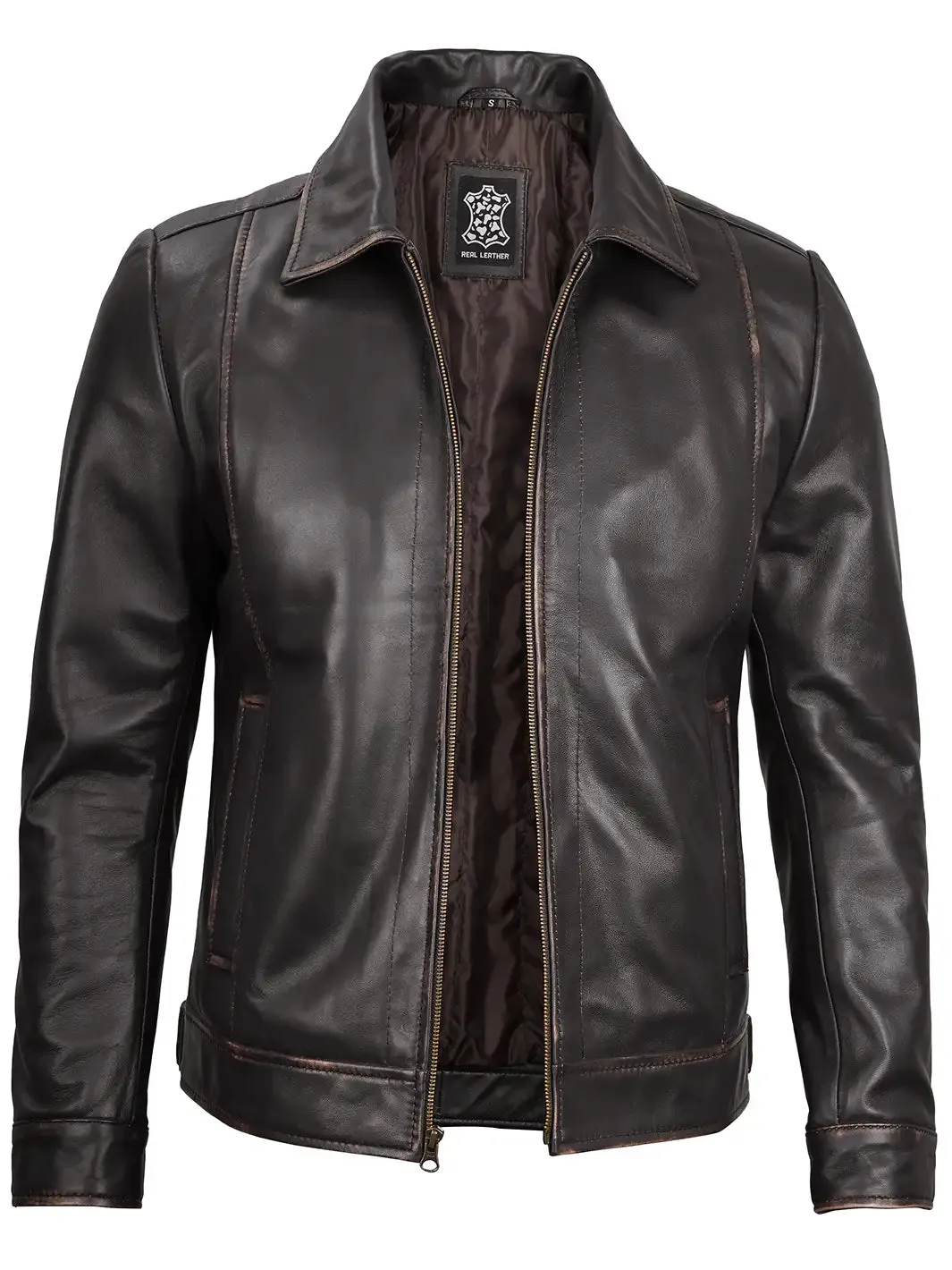 Brown Distressed Leather Motorcycle Jacket for Men - John Wick Style