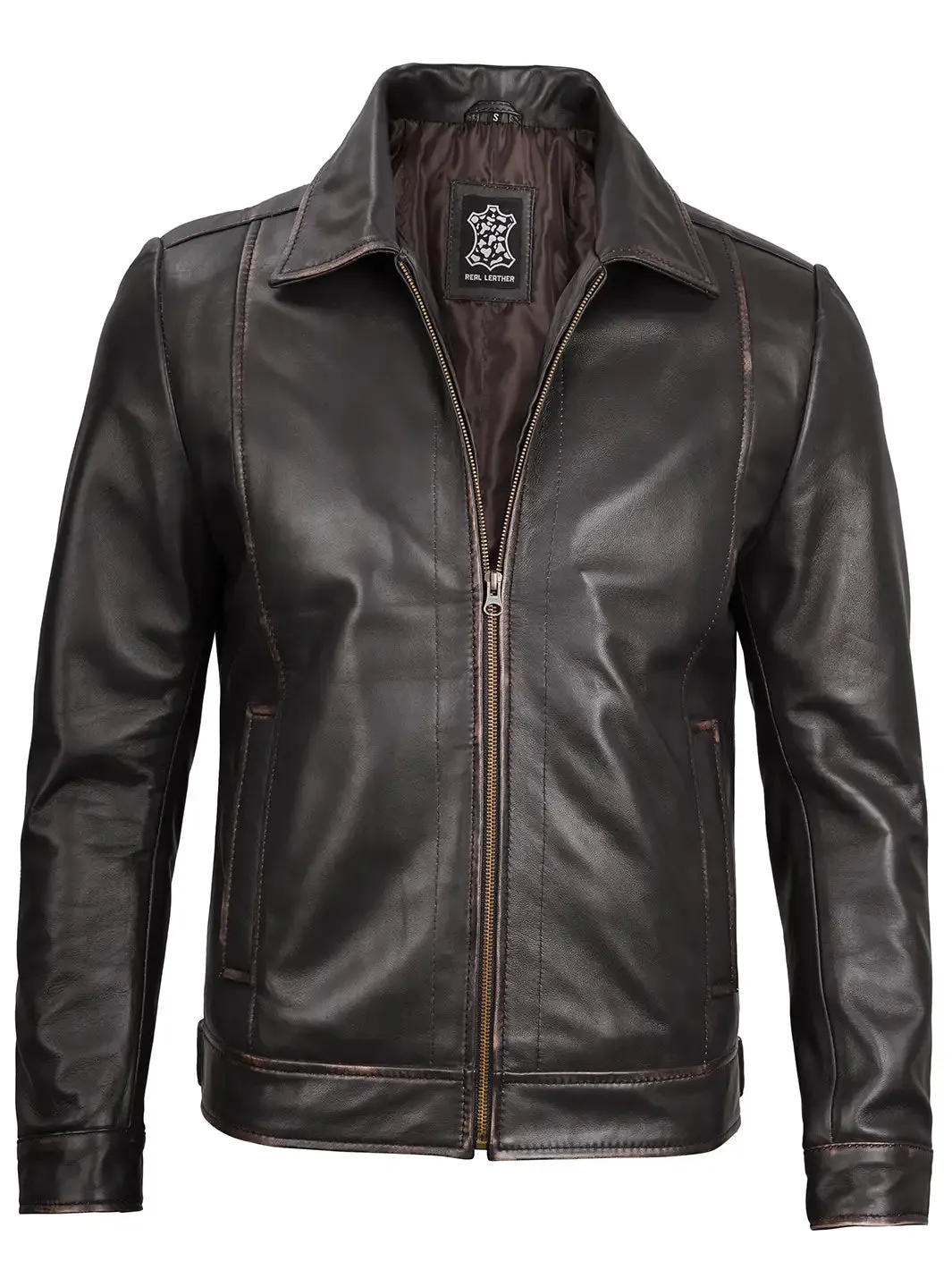 Brown Distressed Leather Motorcycle Jacket for Men - John Wick Style