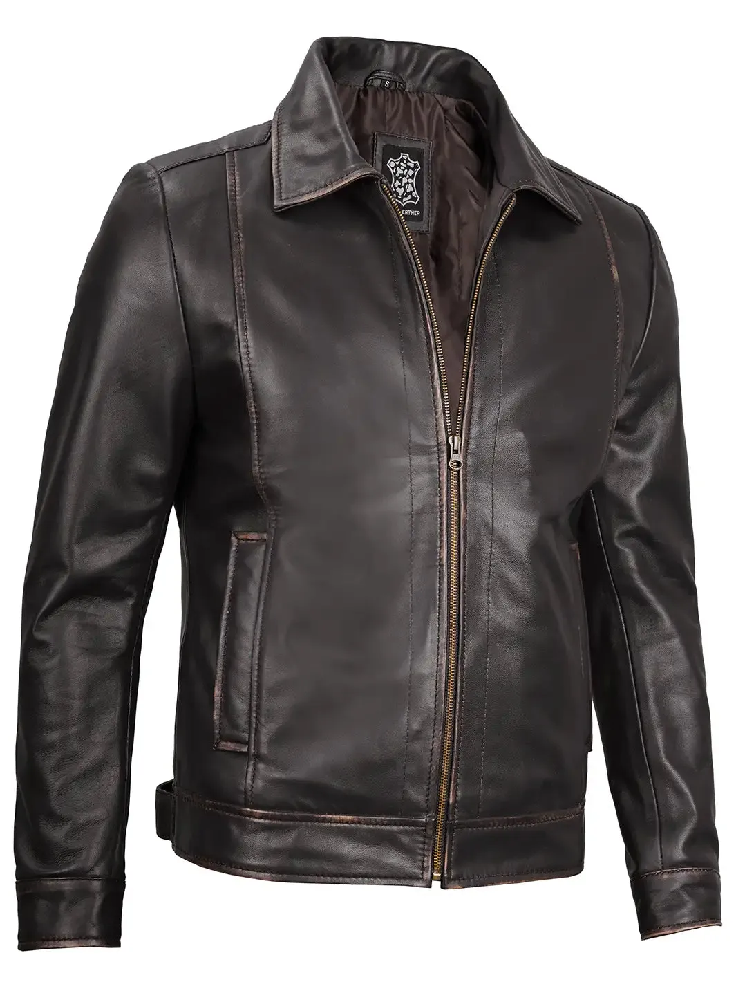 Brown Distressed Leather Motorcycle Jacket for Men - John Wick Style