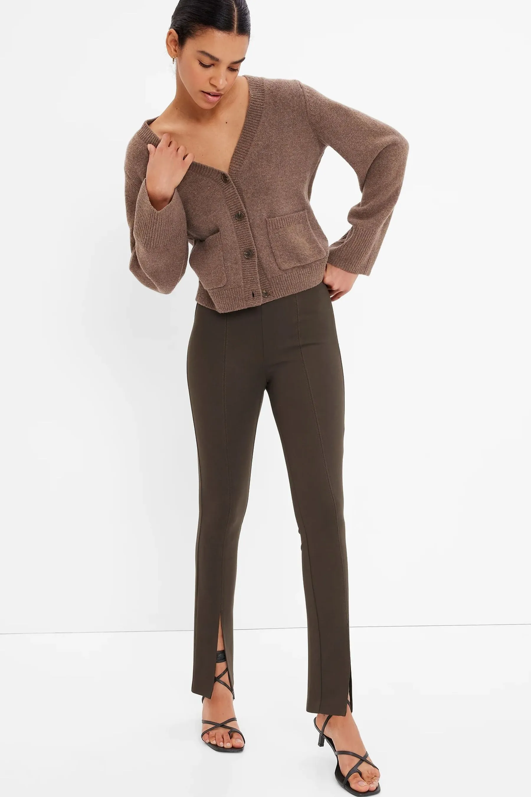 Brown High Rise Slit-Front Leggings